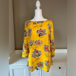 Banana Republic Yellow Floral Print Women’s Blouse Med